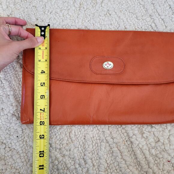 Vtg Leather Clutch Orange With Embellished Flower - Picture 4 of 8